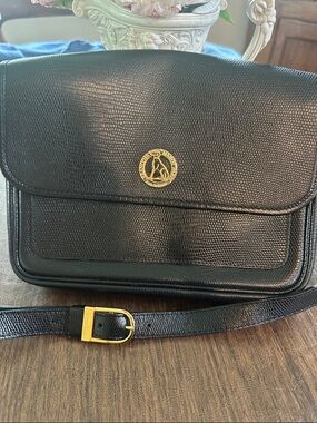 Francois Marot made in Paris Vintage  Black Leather Crossbody  Bag Gold Accent